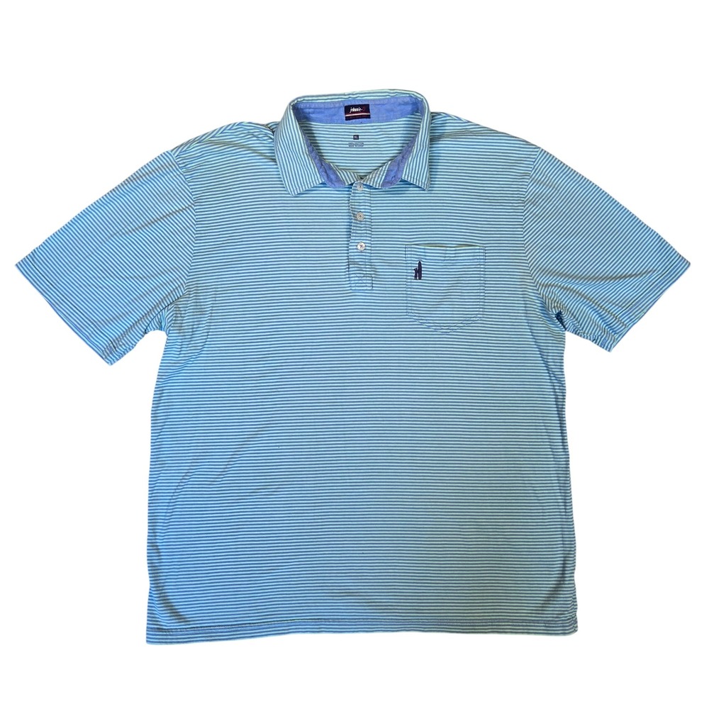Johnnie-O West Coast Prep Mens XL Striped Cotton Polo Shirt Blue Green Pocket